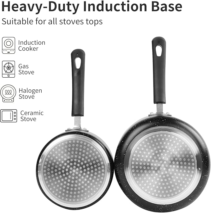 RATWIA Nonstick Saucepan Set - 1.5 Quart and 2.5Quart,Ultra Non Stick Sauce Pan Small Pot with Glass Lid,Great for Home Kitchen Restaurant,Black
