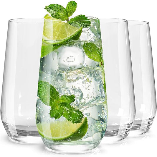 Drinking Glasses Set of 4, 16.4 oz Clear Glass Tumbler, Water Glasses for Beer, Juice, Mojito, Iced Tea, Dishwasher Safe Glassware,Gifts