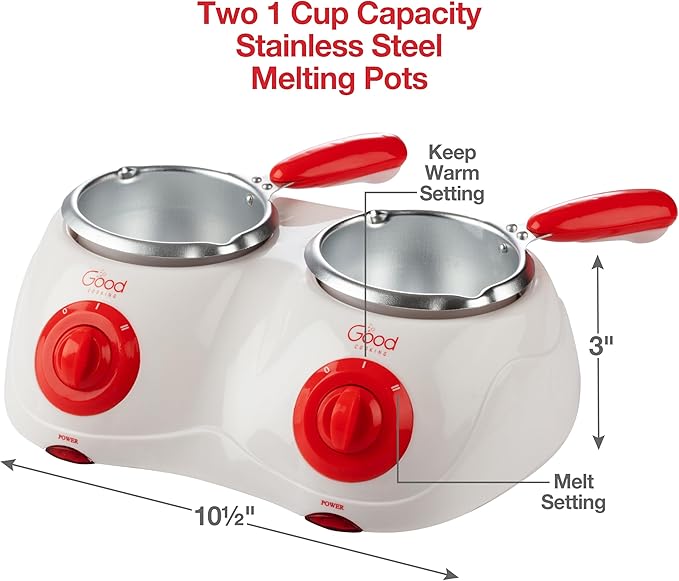 Dual Electric Chocolate Melting Pot Set - Valentines Day Candy Bar Making or Fondue Fountain Kit w/ 30 Bonus Accessories - Dip, Drizzle & Decorate Strawberries, Marshmallows- Party Appetizers Desserts