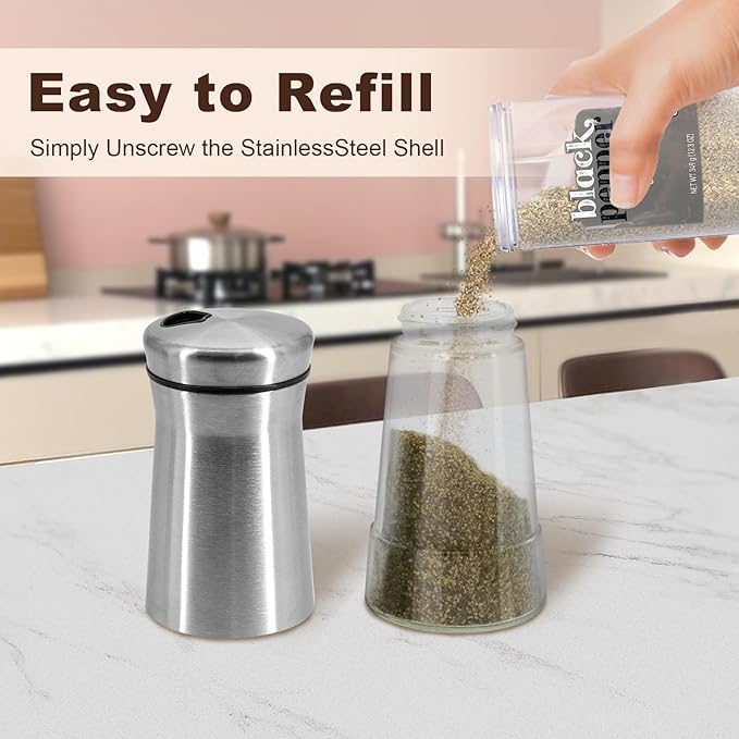 Farmhouse Salt and Pepper Shakers with Adjustable Pour Holes, Refillable Salt Shaker by Aelga, Ideal for Himalayan, Kosher, Black and White Pepper