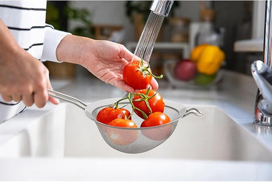 HIC Kitchen Fine Double Mesh Strainer, 18/8 Stainless Steel, 7-Inch, For Sifting Baking Ingredients, Straining, And Draining Stocks, Soups, And Sauces