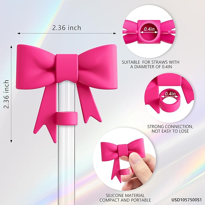 Compatible with Stanley Cup Accessories - 3Pcs 10mm Bow Straw Topper Compatible with Stanley Cup Straw Cover Cap, 2pcs Rose Red Bow Charms for Stanley 30&40 Oz Tumbler with Handle