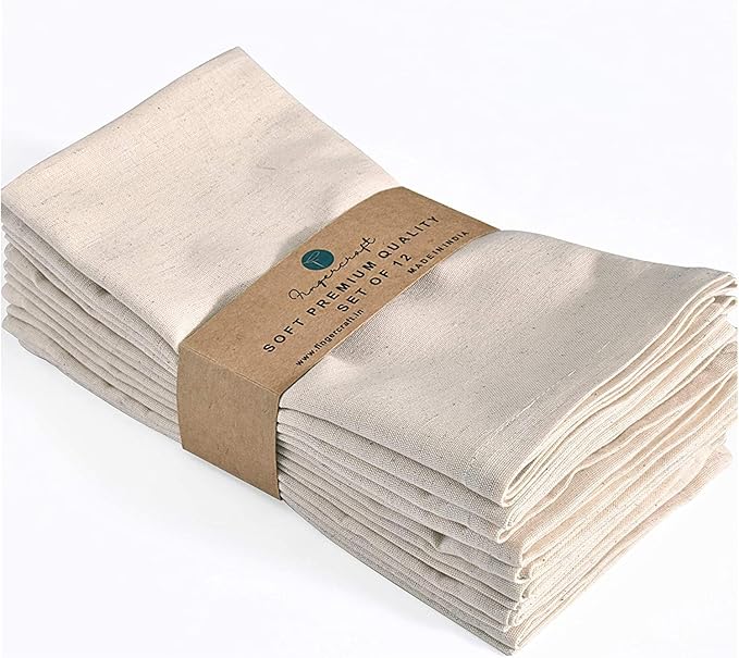 FINGERCRAFT Dinner Cloth Napkins, Cotton Linen Blend 12 Pack 18 in Natural Premium Quality, Mitered Corners for Every Day Use Napkins are Pre Shrunk and Good Absorbency Christmas Napkins Cloth Ivory