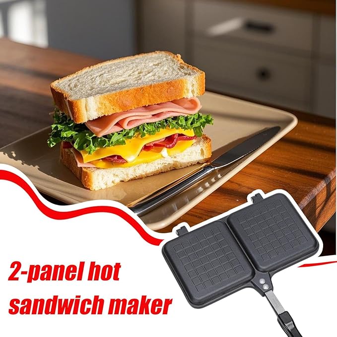 stovetops Sandwich Press – Double Sided Toaster Pan, Non-Stick Cheese Melter Griller | Easy Handle Cooking Tool, Hot Sandwich Maker for Camping, Outdoor Kitchen, Travel Breakfast, and Quick Meals