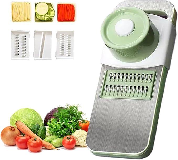 Multifunctional Vegetable Cutter,Vegetable Chopper Set,Manual Food Cutter & Dicer with 3 Blades,Hand Safe Knife, Mandoline Slicer for Vegetables, Meal Prep & More,Kitchen Gadgets (Slivery)