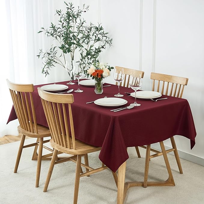 maxmill Weaved Texture Tablecloth Water Resistance Antiwrinkle Spillproof Soft Washable Table Cloth for Dining Room, Buffet Banquet Parties Holiday Dinner, Rectangular 60 x 108 Inch, Burgundy