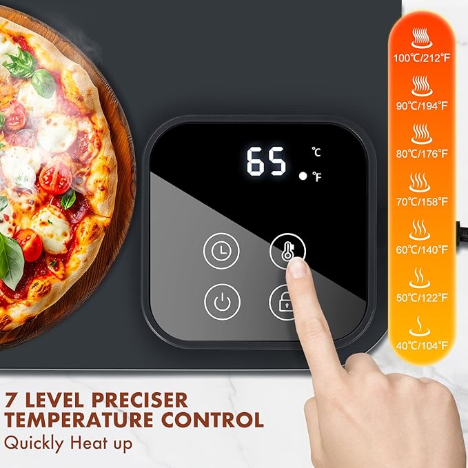 Food Warming Mat - 47.24''x15.75'' Food Warmer, 7-Temp Adjustable Fast Heating, Heat Meals/Keep Food Warm, Silicone Surface for Ceramic/Glass/Metal Containers, 8H Auto Shutoff