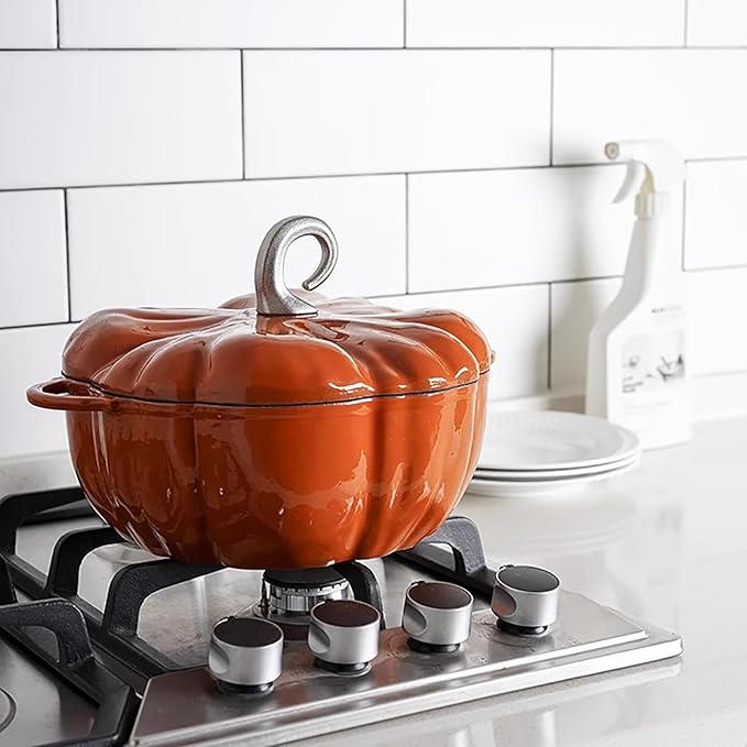 Lebolna Pumpkin Cocotte,Pumpkin Dutch Oven Pot with Lid,Enamel Cast Iron Cooking Pot,Non Stick Pumpkin Pot,Stew Pot Soup Pot,Serves 3-5,Halloween Thanksgiving Decor Pot Gift(3.9 Quart, Orange)