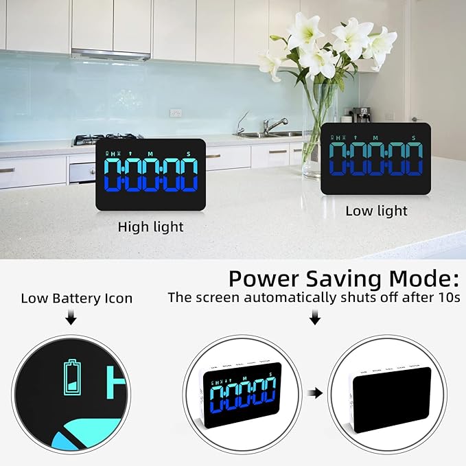 Kitchen Digital Timer, Count Down Up, Rechargeable, Vibration Mode Adjustable Volume and Brightness LED Display, Time Management Cook, Desk, Kids Adults Study Teaching, Kitchen Gadgets Blue