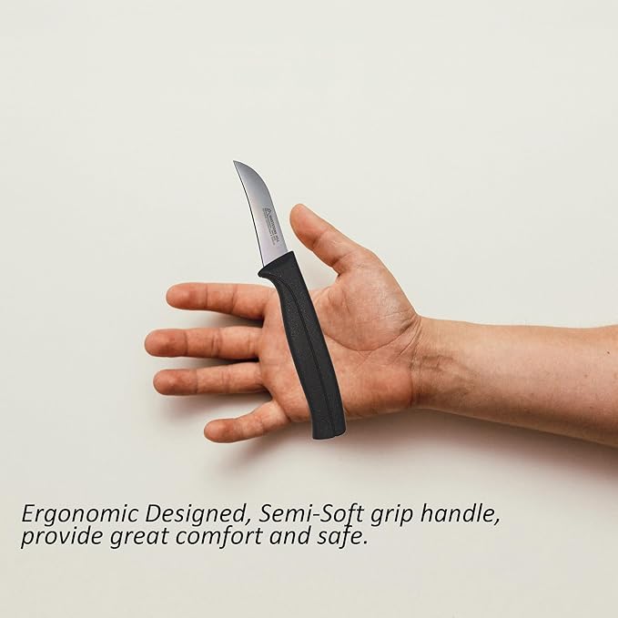 Paring Knife 2.5 Inch - MATTSTONE HILL Bird's Beak Paring Knife, For Peeling and Paring Fruits and Vegetables, Slim Blade, Premium Stainless Steel, Semi Soft Handle, Black