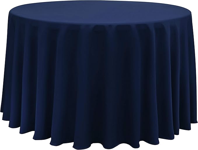 Obstal 210GSM Round Table Cloth, Oil-Proof Spill-Proof and Water Resistance Microfiber Tablecloth, Decorative Fabric Circular Table Cover for Outdoor and Indoor Use (Navy Blue, 108 Inch Diameter)