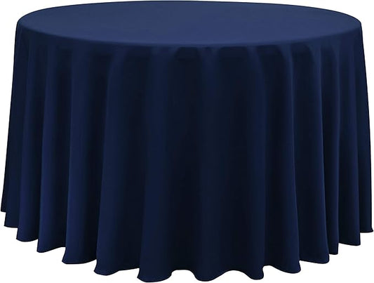 Obstal 210GSM Round Table Cloth, Oil-Proof Spill-Proof and Water Resistance Microfiber Tablecloth, Decorative Fabric Circular Table Cover for Outdoor and Indoor Use (Navy Blue, 120 Inch Diameter)