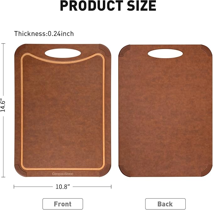 CompactStone Cutting Board with Non-Slip Feet and Juice Groove for Kitchen, Wood Fiber Composite, 14.6-Inch by 10.8-Inch, Brown