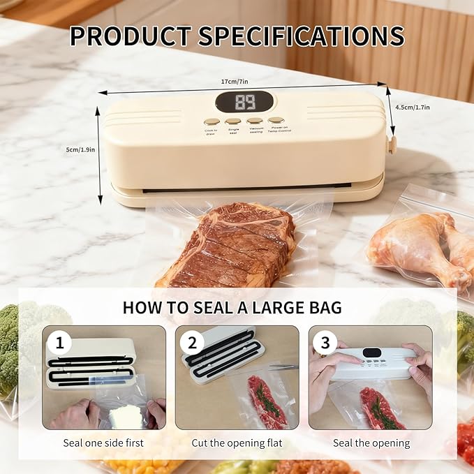 Vacuum Sealer Machine For Food, Mini Cordless Vacuum Sealer, 3-in-1 Portable Vacuum Sealer with 4 Snack Bags, 1 Storage Bag, 1 Inflation Pump, 1 Needle & 1 Nozzle (White)