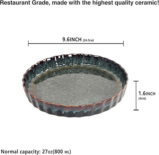 LIUYWYHCF Ceramic Pie Pan Quiche Baking Dish, 9 Inch Round Ruffled Edge Au Gratin Baking Dishes, 27 Ounces Non-Stick Pie Dish, Tart Pan, Pie Plate for Apple, Oven, Dishwasher and Microwave Safe