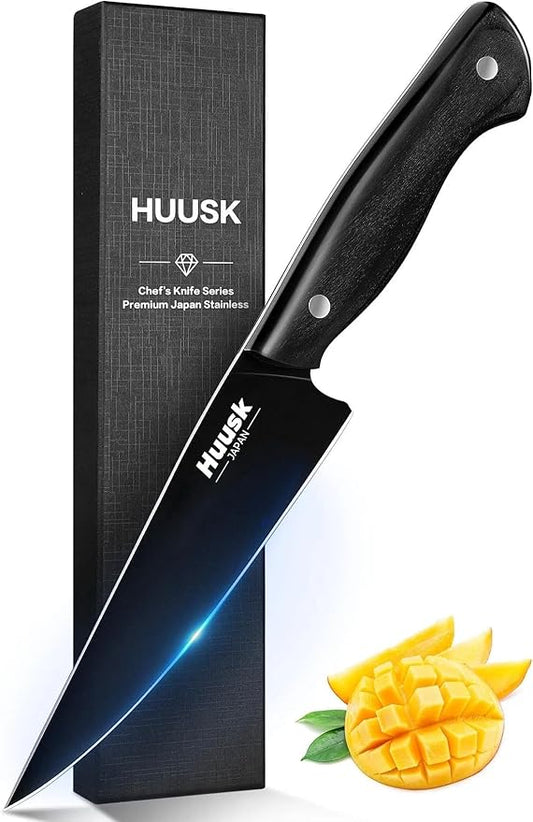 Huusk Japanese Kitchen Utility Knife 5.7in - Titanium Coating Blade Small Kitchen Knife, Sharp Mini Chef Knives for All Purpose, High Carbon Stainless Small Chef Knifes, Christmas Gifts for Men