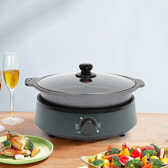 4.2QT Electric Hot Pot with Induction Cooker, Non-Stick Electric Skillet with Grill Pan, 356-536℉ Temperature Control, 1350W Portable Electric Pan for Party, Home (Green)