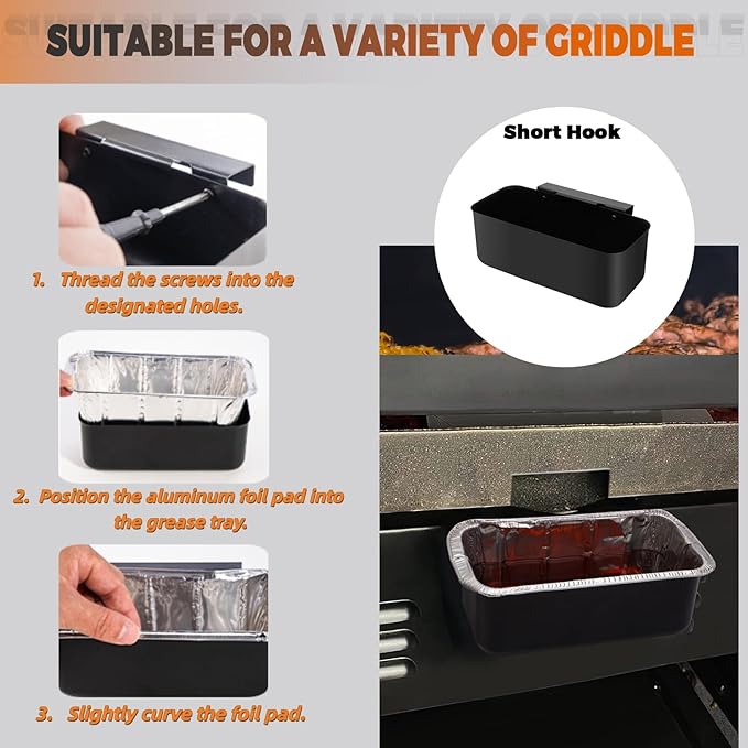 Ziopetru Grease Cup & Drip Tray Set - Universal Grease Catcher Compatible with 17/22/28/36" Blackstone Griddles - Includes 10 Foil Liners for Easy Grease Collection