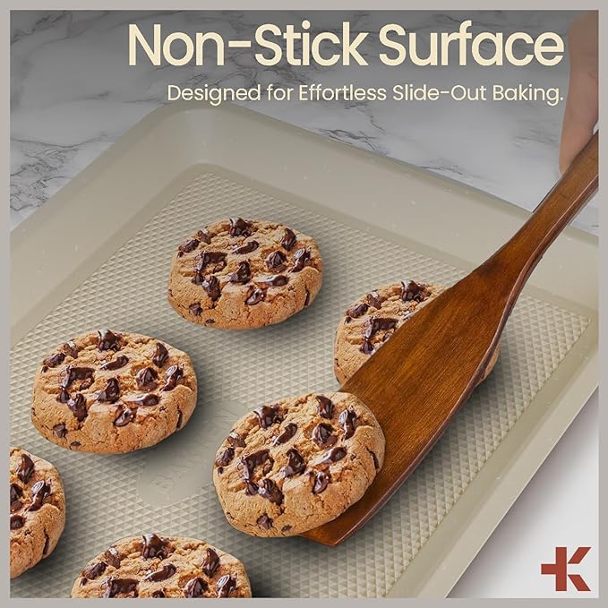 BAKKEN Kitchen Baking Pan - Small, Medium, and Large Cookie Pan (13.58×9.65, 15.75×11, 17.91×12.60), Nonstick, Diamond Texture Bottom, PFOA, PFOS, PTFE Free, Oven Safe (450°F), Pack of 3, White Marble