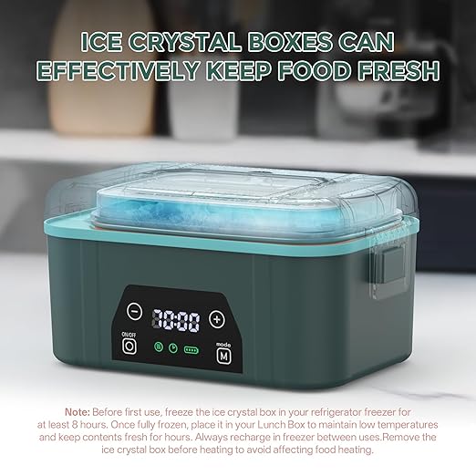 Cordless Heated Lunch Box, Smart Timer Automatic Heating Food Warmer for Adults, 5.5-Cup Portable Electric Lunch Container with Handheld Insulated Bag