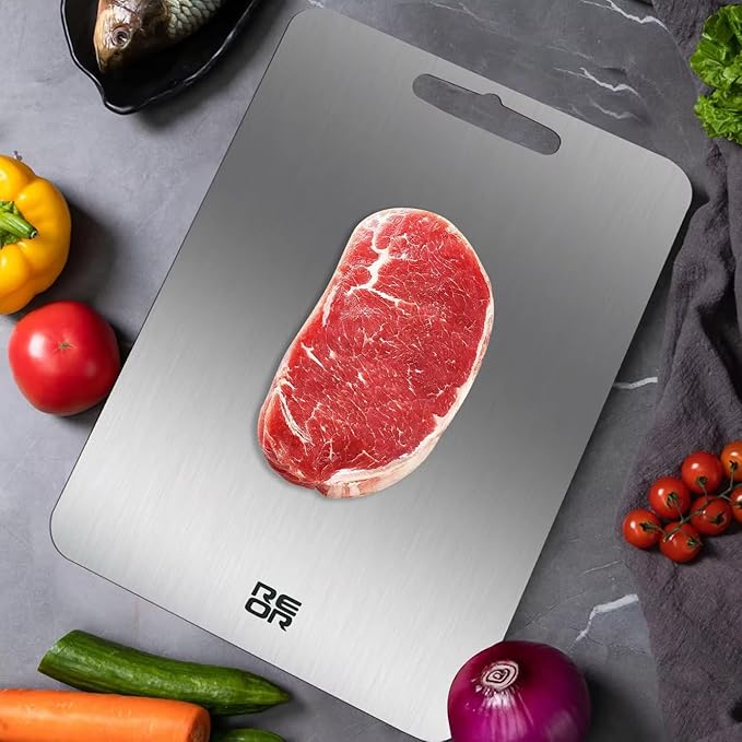 Thin Stainless Steel Cutting Board Sheet – Odor-Resistant, Hygienic & Dishwasher Safe – 14x10 Flat Steel Prep Surface for Meat, Fish, Vegetables – Durable & Non-Porous Kitchen Board