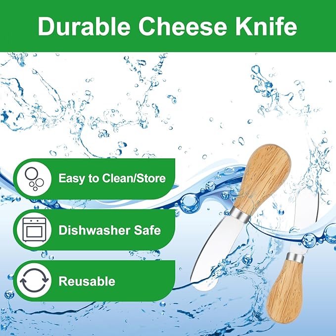 20 Pcs Cheese Spreader Knives, Mini Butter Spreader with Wooden Handle, Stainless Steel Cheese Knife Set for Charcuterie Board, Sandwich, Appetizers, Cocktail Spreading