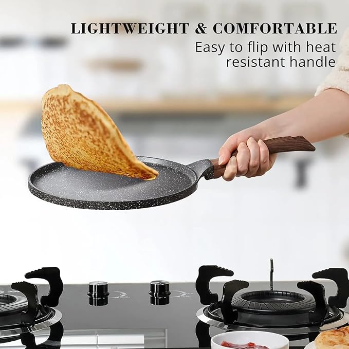 DOTUHAO Nonstick Crepe Pan Set, 5 Piece Set Kitchen Pancake Grill Pan, 11 Inch Nonstick Ceramic Flat Skillet Dosa Tawa Comales Para Tortillas Pancake Pans, Fry Pans Compatible with All Stovetops