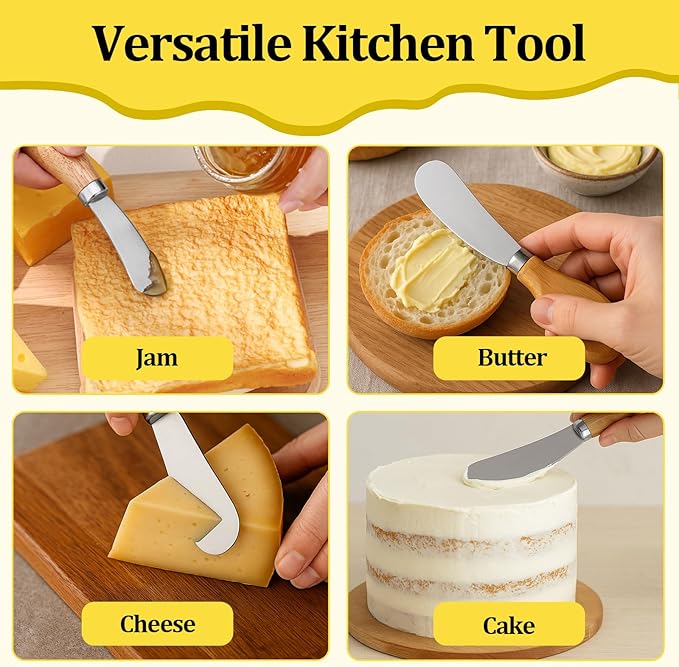 Cheese Spreader Knives,6 PCS Stainless Steel Butter Knife Spreader with Wooden Handle,Small Cheese Knives for Charcuterie Board