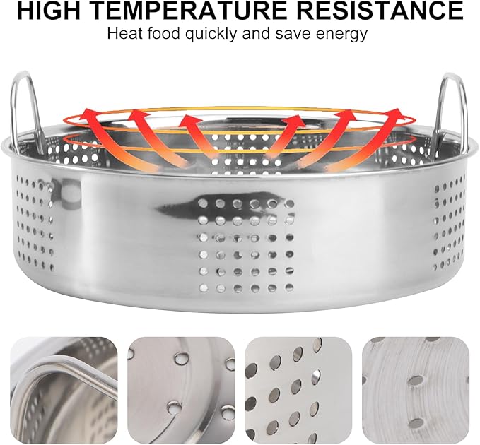 Hemoton Stainless Steel Steamer Basket 9-Inch Steaming Grid with Handle for Pot and Pressure Cooker Kitchen Steam Cooking Rack