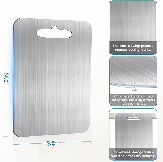 Titanium Cutting Board for Kitchen, 100% Pure Titanium Cutting Board Double-Sided Food-Grade Chopping Board Durability Hygiene Metal Safe Non Toxic Cutting Boards for Meat Vegetables, 9.8" * 14.2"