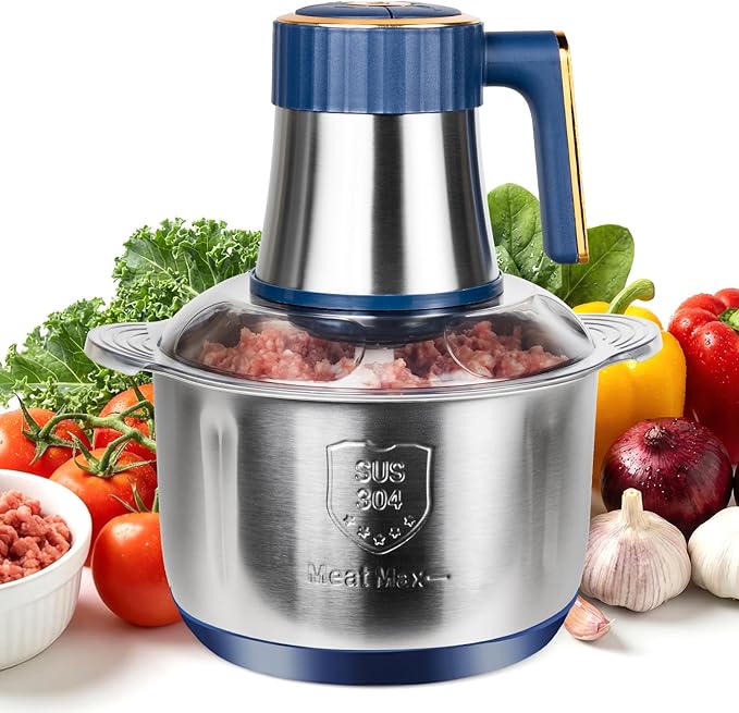 20 Cups Large Capacity Food Processor,5 Speed Electric Meat Grinder Chopper,500W Powerful Copper Motor 6 Bi-Level Blade Meat Processor for Vegetable, Nuts, Onion, Garlic with 304 Stainless Steel Bowl
