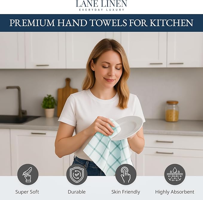 LANE LINEN Cotton Kitchen Towels and Dish Cloths Set, 6-Pack – Absorbent, Quick-Drying Dish Towel, 18" x 28", Soft, Premium Hand and Tea Towels - Aqua