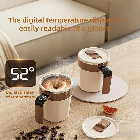 Self Stirring Coffee Mug,Heated Coffee Mug Rechargeable with Temperature Display,Fun Coffee Mug Warmer,Suitable for Beverages Such Coffee,Milk,Cocoa (White)