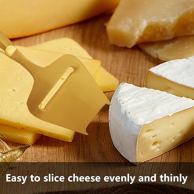 Golden Stainless Steel Cheese Slicer and Cutter for Block and Semi-Hard Cheese, Handheld Plane Knife, Cortador de Queso, Gold