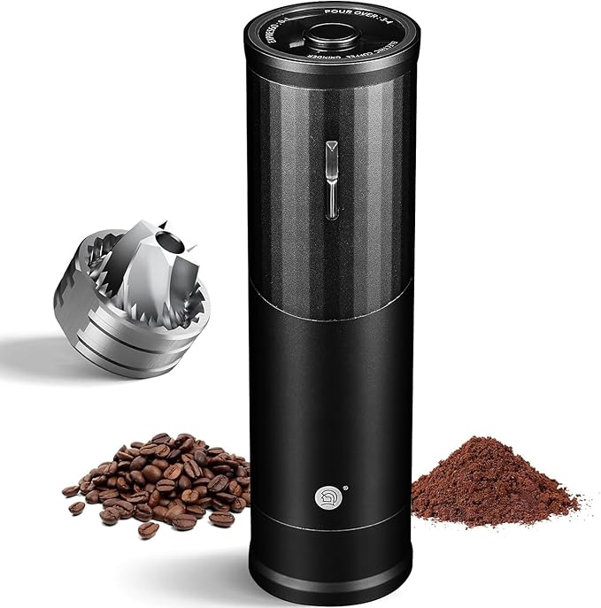 CUFEJORO Electric Coffee Grinders, Portable Burr Grinder Capacity 50g w/Magnetic Cover,External Adjustable Setting, Aluminum Alloy Body, 800mAh Battery(Stand not Included) Black