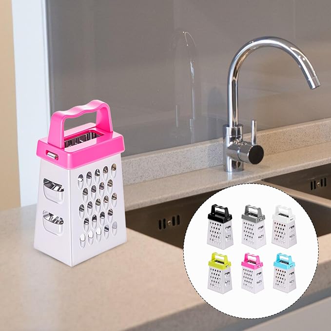 6 Pcs Mini Cheese Grater Professional Box Grater Stainless Steel Fine Coarse Handheld Slicer with 4 Sides Small Box Food Shredder Safe Zester (Blue + green + purple + black + white + gray)