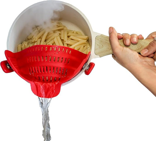 PERFECT PASTA PAL Clip-on Strainer for Pots - Silicone Pasta - Heat Resistant, Space Saving Colander for Kitchen - Dishwasher Safe Pot Strainer - Cooking Essentials and Home Must Haves
