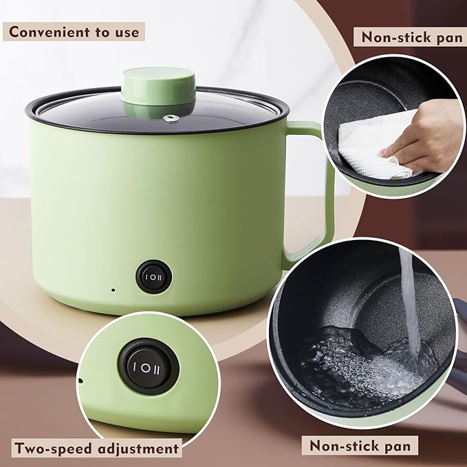 2 Pcs 1.8l Electric Ramen Cooker Hot Pot Electric Dual Power Noodle Cooker, Boil Dry Protection, Nonstick, Multifunctional Lazy Pot for Cooking Pasta, Noodles, Egg, Dorm Home Travel 7x3.15
