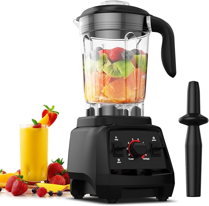 JUSANTE Smoothie Blender, 1800W Countertop Professional Blender Juicer for Kitchen Ice Crusher or Juice, Milkshake, Dessert (Black)