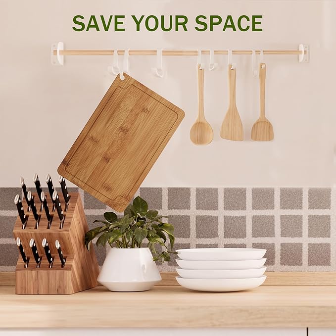 Bamboo Cutting Boards for Kitchen, 17" Large Wood Cutting Board with Juice Grooves & Built-in Handles, Easy Storage & Clean Chopping Board for Meat, Vegetables, Fruit