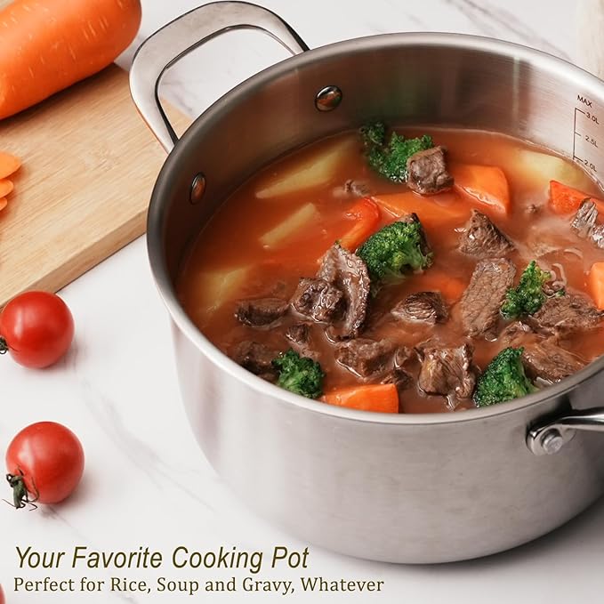 Rokasala 5 QT Saucepan with Lid,3-Ply Stainless Steel Stockpot,Professional Grade Cookware,Induction Compatible