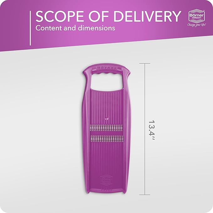 Börner by Reston Lloyd Roko PowerLine • Short & Long Vegetable Strips/Noodles & Safety Food Holder • Made in Germany, Purple