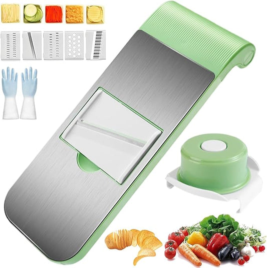 Multifunctional Vegetable Cutter, Multi-Function Vegetable Cutters, Portable Adjustable Safe Vegetable Mandoline Cucumber Potato Lettuce Carrot Shredder Chip Peeler Slicer, with Blades (5 Blade)
