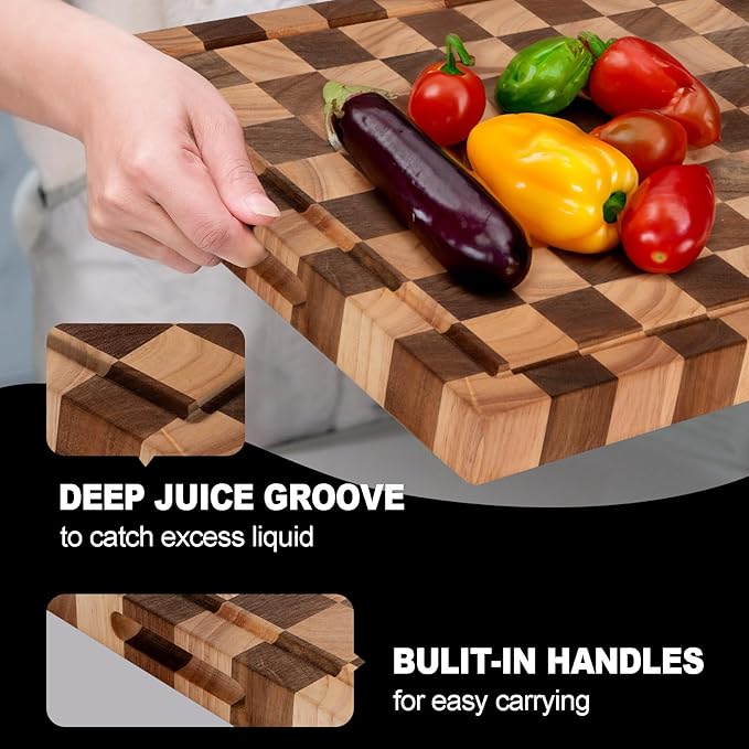 Cookaholic Acacia Wood Cutting Board 20x15x1.5 Inch, Butcher Block for Kitchen, Premium Acacia Cutting Board with Juice Groove, End Grain Made of Sustainable Acacia Wood