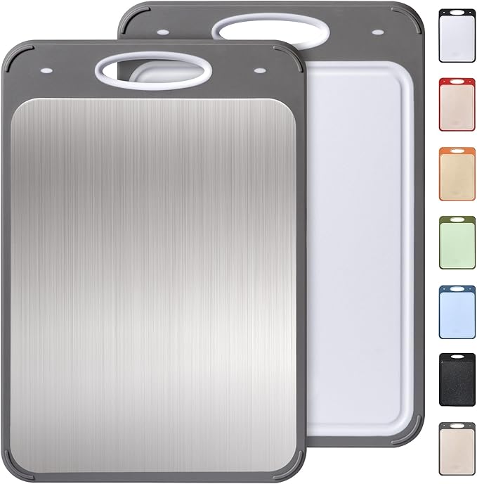 2 in 1 Stainless Steel Cutting Board with Handle Chopping Extra Large Tablas Para Picar Cocina Tabua Madeira Corte Carne Alimentos Cortar Juego Regalos Cumpleaños Navidad Mujer Mama Abuela Hombre Papa