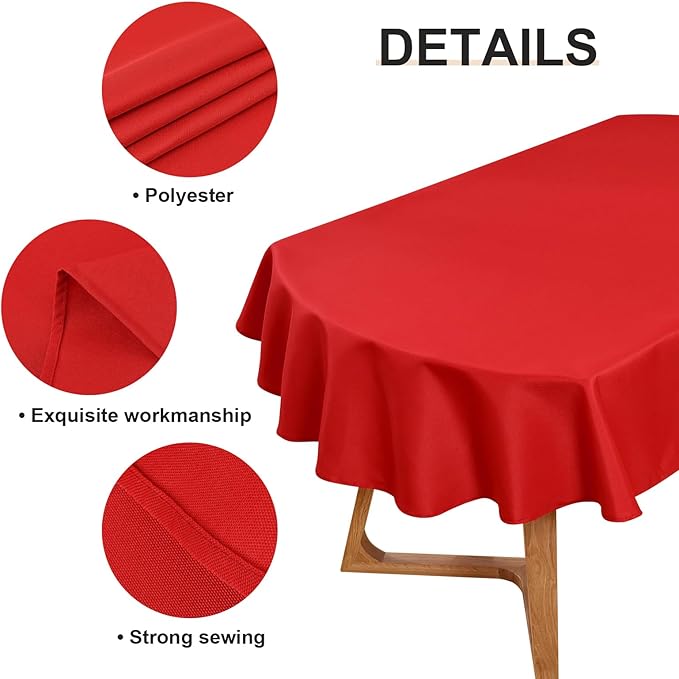 Large Oval Tablecloth 60 x 120 Inch Washable Fabric Table Cloth Solid Red Table Cover for Dining Wedding Party Banquet Tabletop Decoration