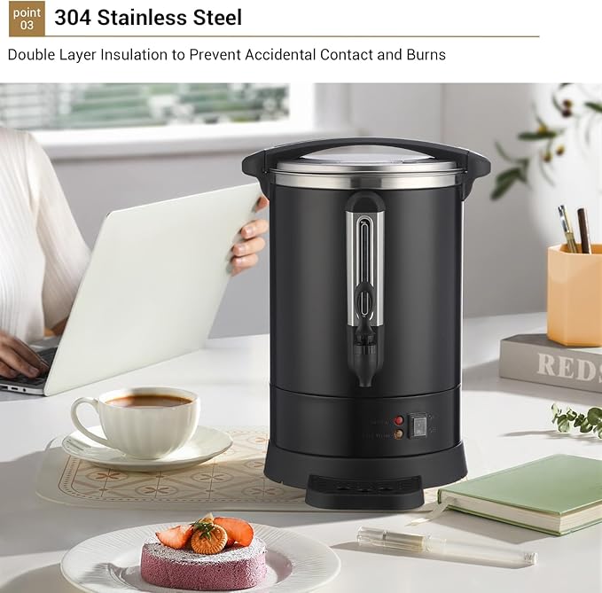 80 Cups Large Coffee Urn with Double Wall Insulation, 12L/3.2 Gallon Stainless Steel Commercial Electric Coffee Maker with Hot Drinks and Hot Water, for Weddings, Parties, Catering, and Buffets