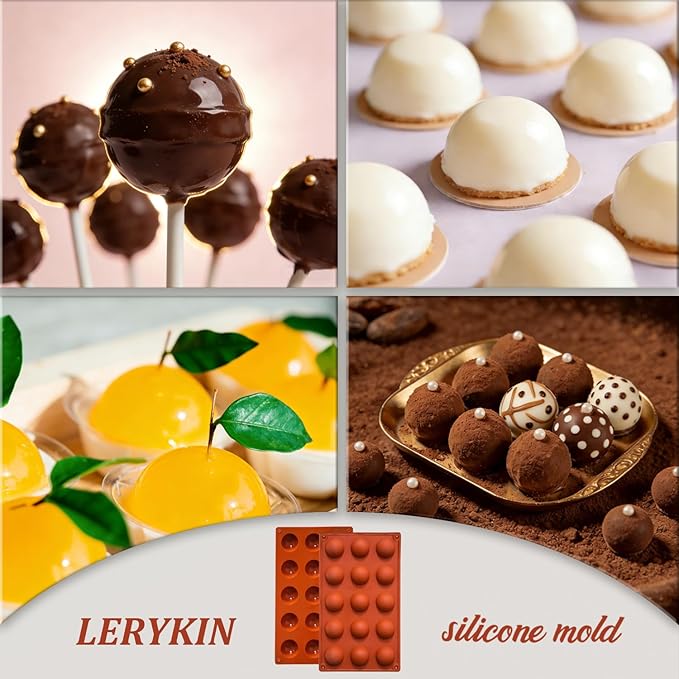 Small 15-Cavity Semi Sphere Silicone Molds Non-Stick,2 Packs Half Sphere Silicone Baking Molds for Making Jelly, Chocolates and Cake