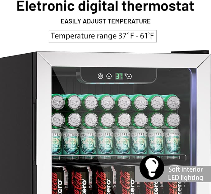 Compact 105 Can/3.0 Cu.Ft Mini Fridge For Soda, Beer Or Wine, Portable Small Beverage Refrigerator With Digital Display&Removable Shelves &Reversible Glass Front Door For Office, Dorm, Bar