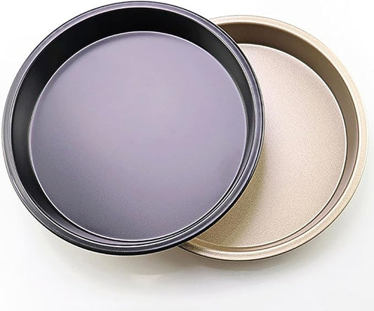 2 Pcs Black and Gold Pizza Pan, 8 Inch Round Iron Skillet with Nonstick Coating for Cooking and Baking Pizza, Cookie, Roast Meat, Baking Cake, Bread and other Foods (8 Inch)